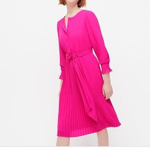 NWT J CREW hot pink long sleeve tall Pleated Dress